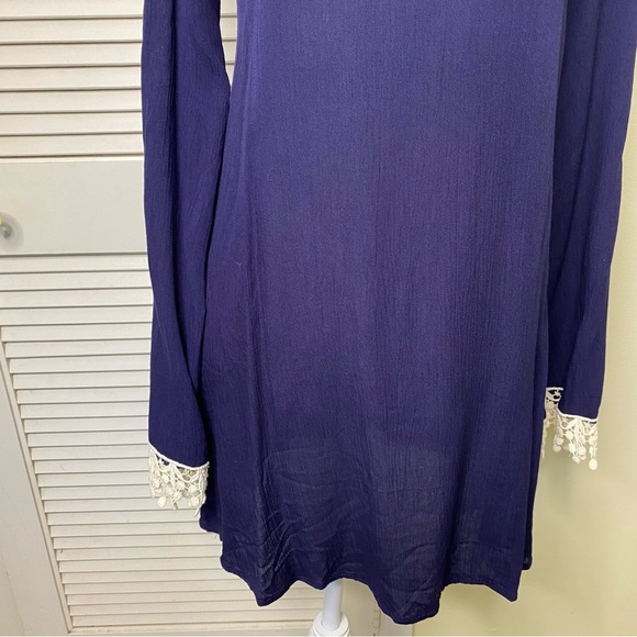 Iris Los Angeles Crochet trim Boho Beach Cover Up Size Small Bell Sleeve Blue - Picture 6 of 11